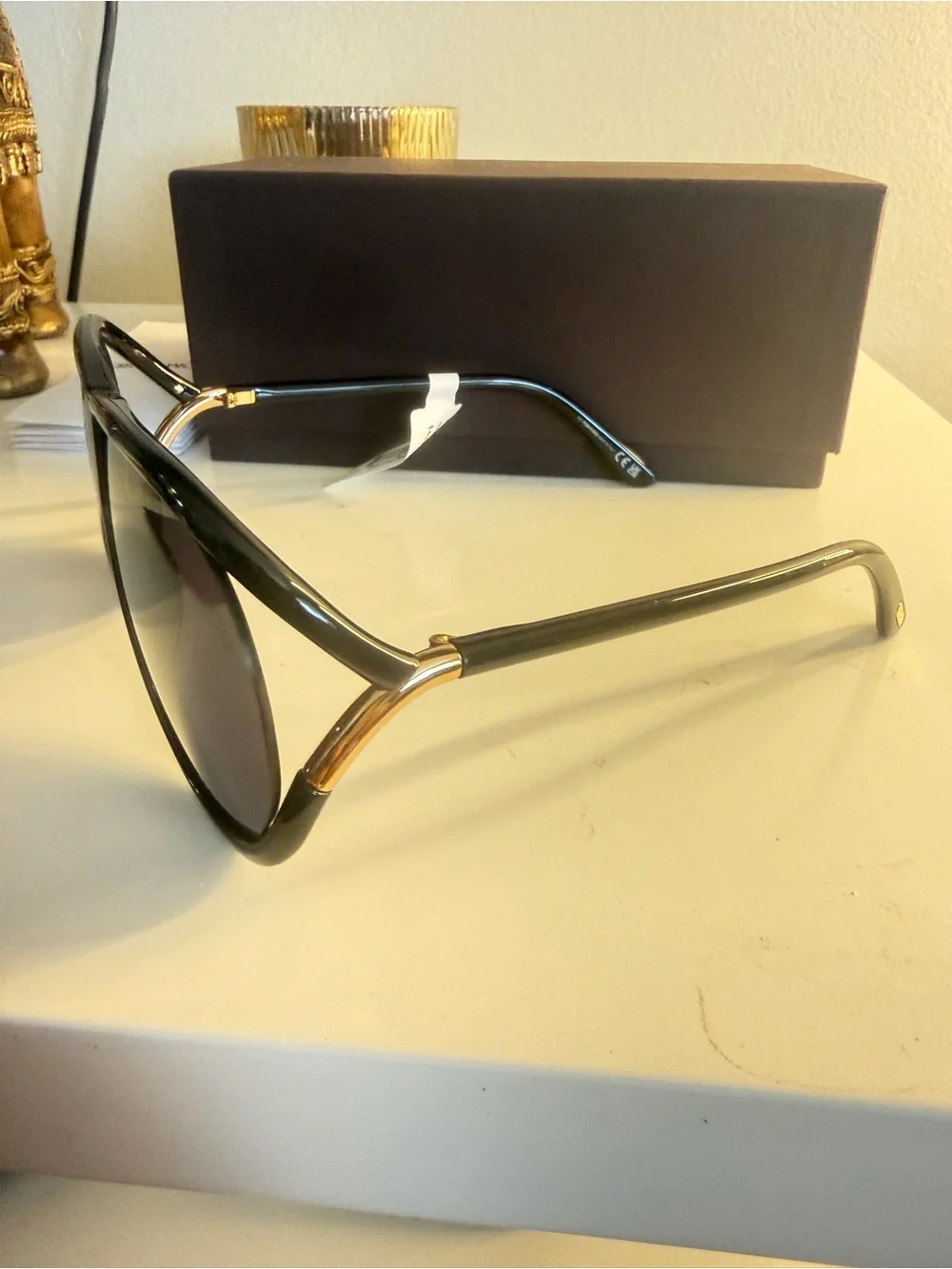 Tom Ford Black & Gold Oversized Cat-Eye Women's Sunglasses